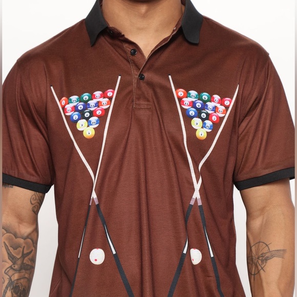 💥3/$15💥NWT - Fashion Nova Men Cue Club Short Sleeve Polo, Brown - Medium - Picture 2 of 13